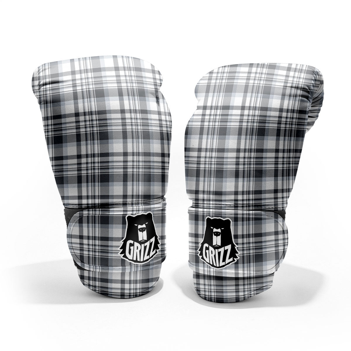 Border Tartan White And Grey Print Pro Boxing Glove