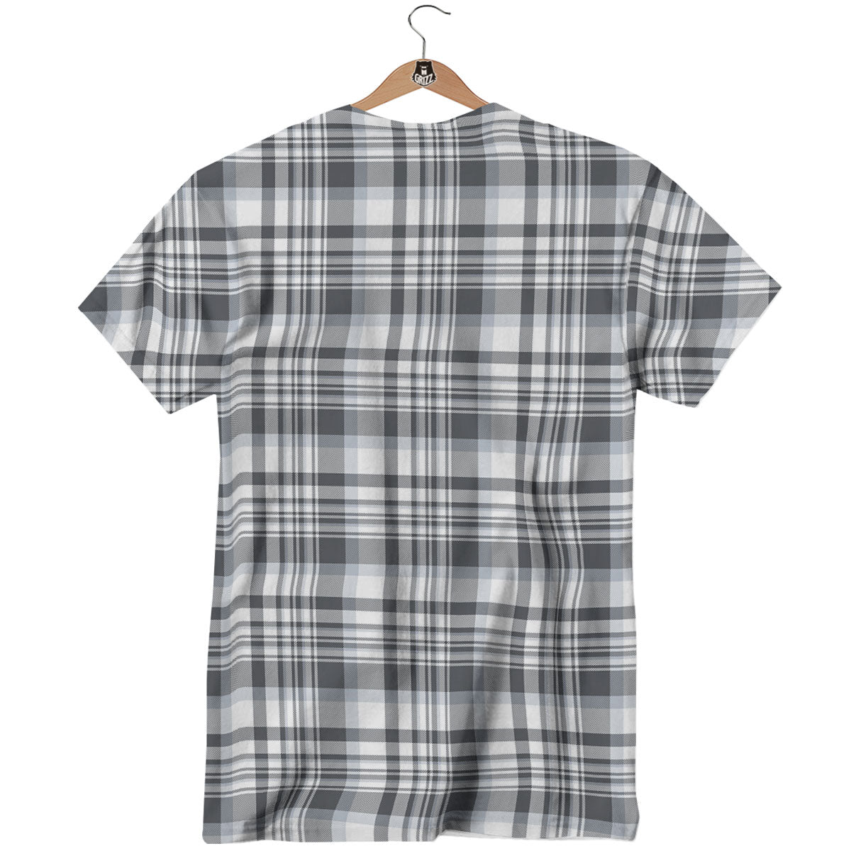 Border Tartan White And Grey Print T-Shirt-grizzshop