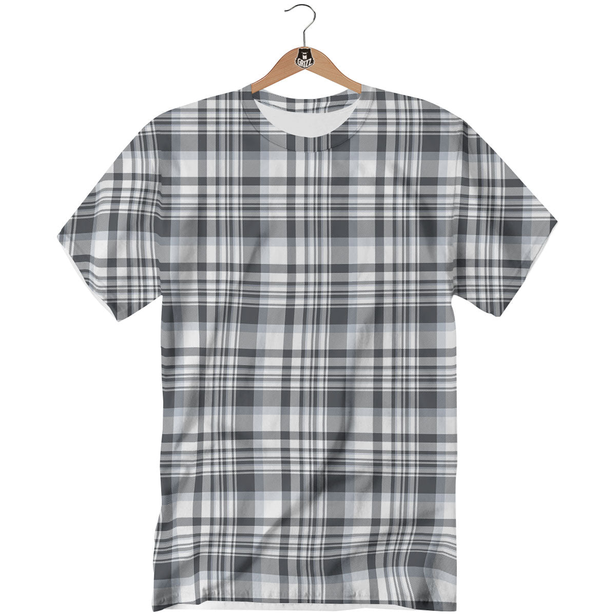 Border Tartan White And Grey Print T-Shirt-grizzshop