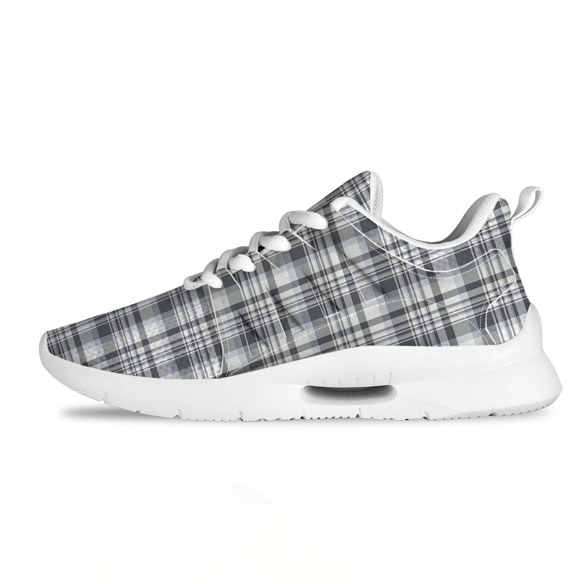 Border Tartan White And Grey Print Tennis Shoes-grizzshop