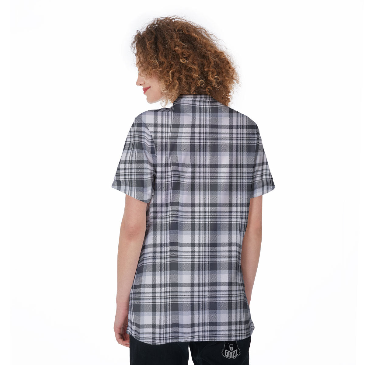 Border Tartan White And Grey Print Women's Golf Shirts-grizzshop