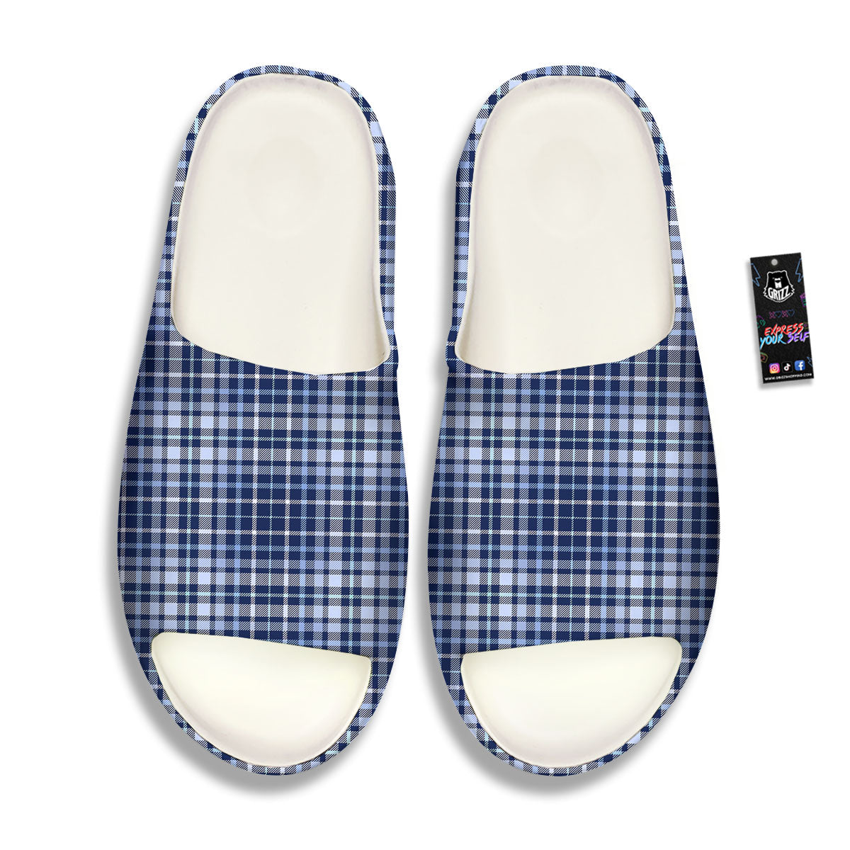 Border Tartan Blue Print Pattern Sandals-grizzshop