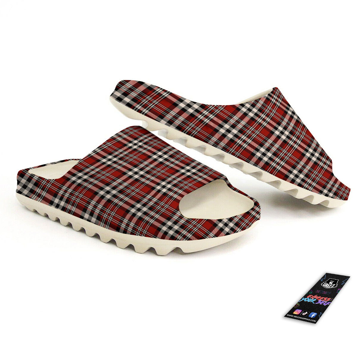 Border Tartan Red Black And White Print Pattern Sandals-grizzshop