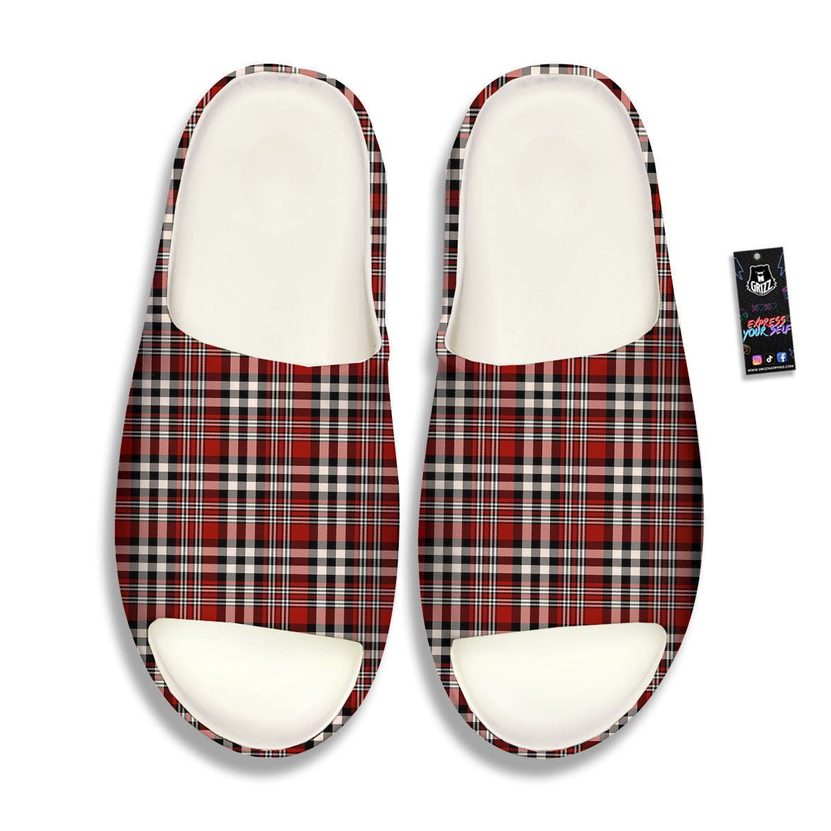 Border Tartan Red Black And White Print Pattern Sandals-grizzshop