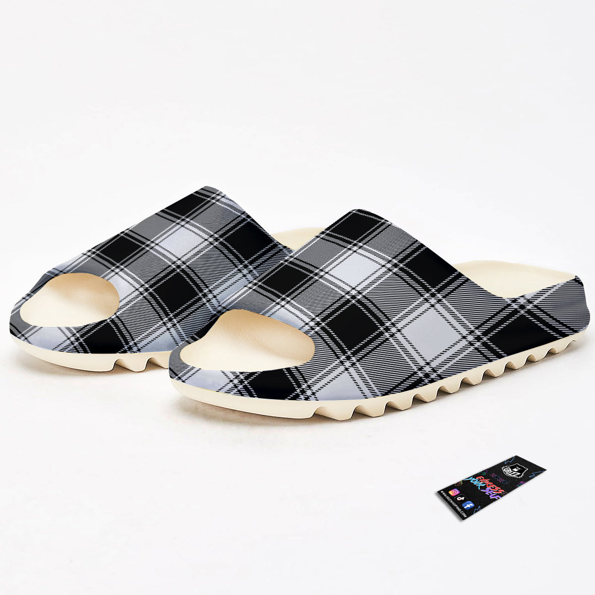 Border Tartan White And Black Print Pattern Sandals-grizzshop