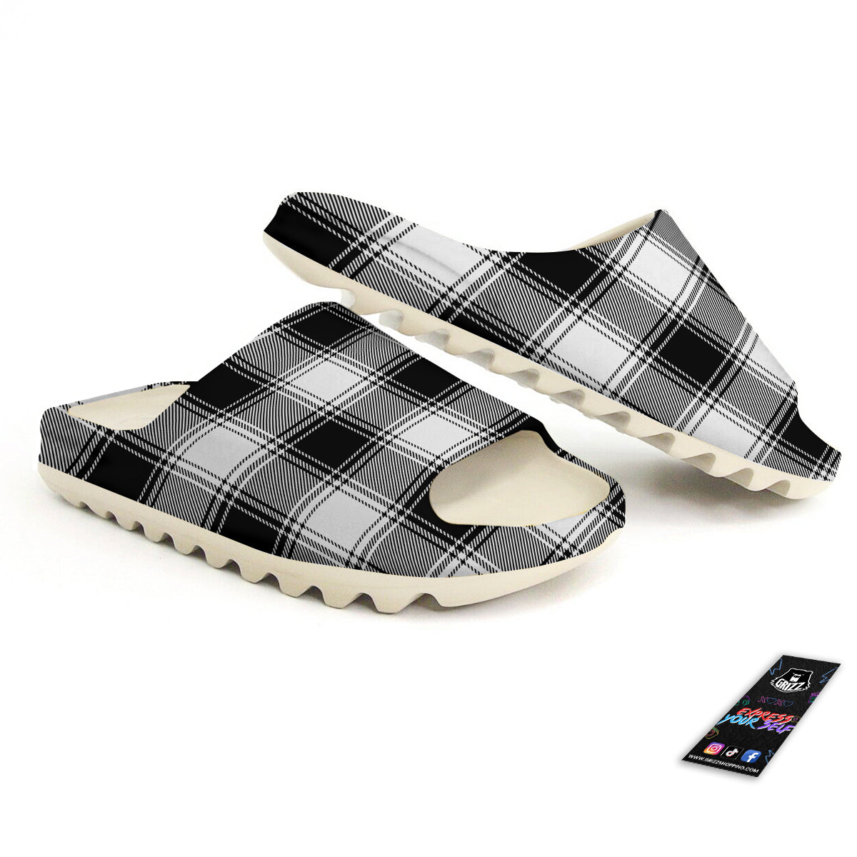 Border Tartan White And Black Print Pattern Sandals-grizzshop
