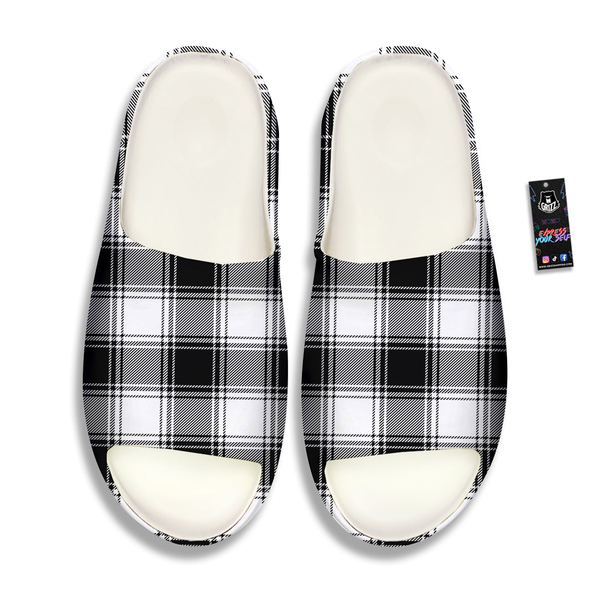 Border Tartan White And Black Print Pattern Sandals-grizzshop