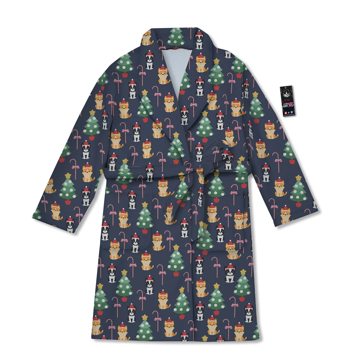 Boston Terrier And Corgi Christmas Print Bathrobe-grizzshop