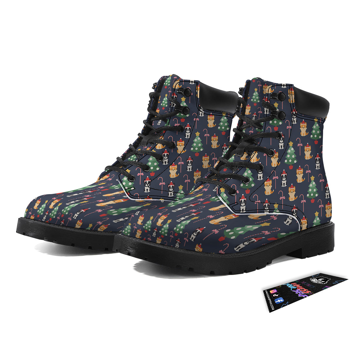 Boston Terrier And Corgi Christmas Print Boots-grizzshop