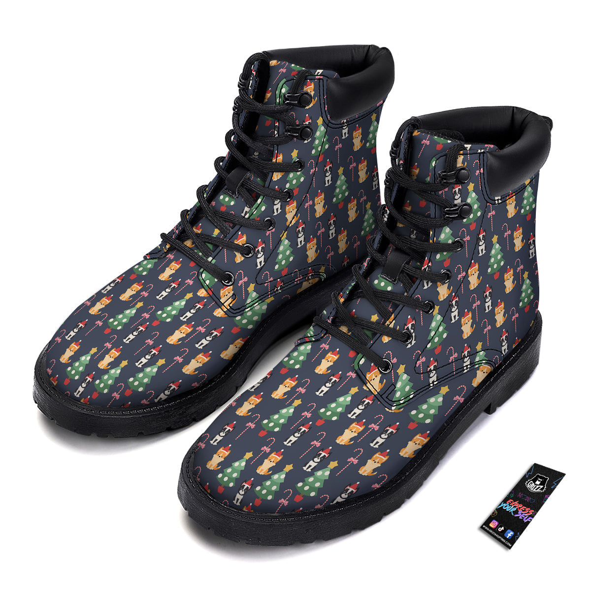 Boston Terrier And Corgi Christmas Print Boots-grizzshop