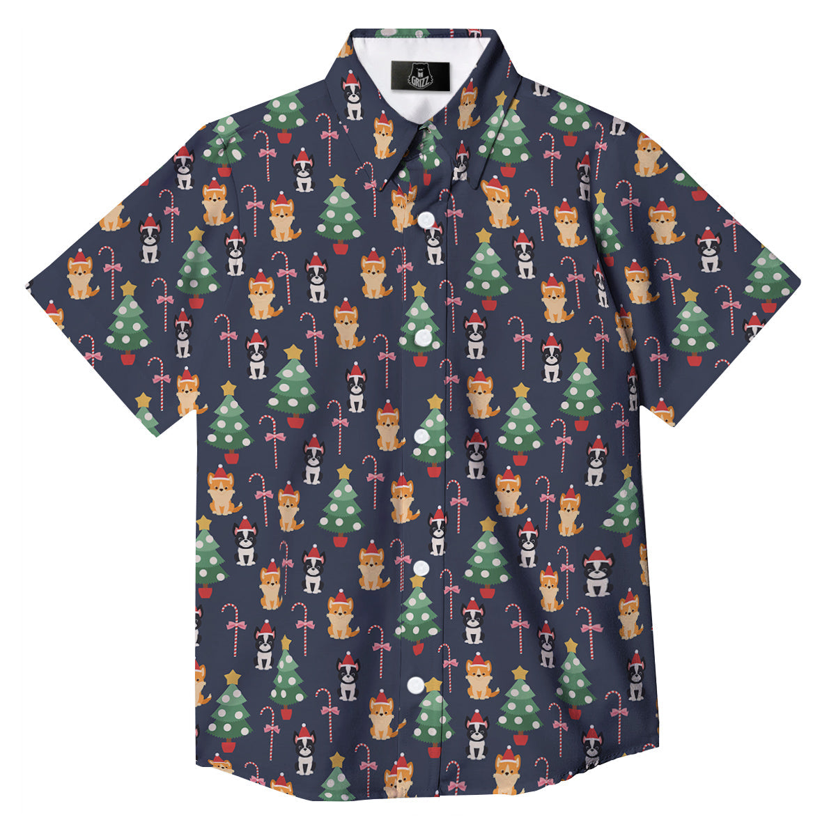 Boston Terrier And Corgi Christmas Print Button Up Shirt-grizzshop