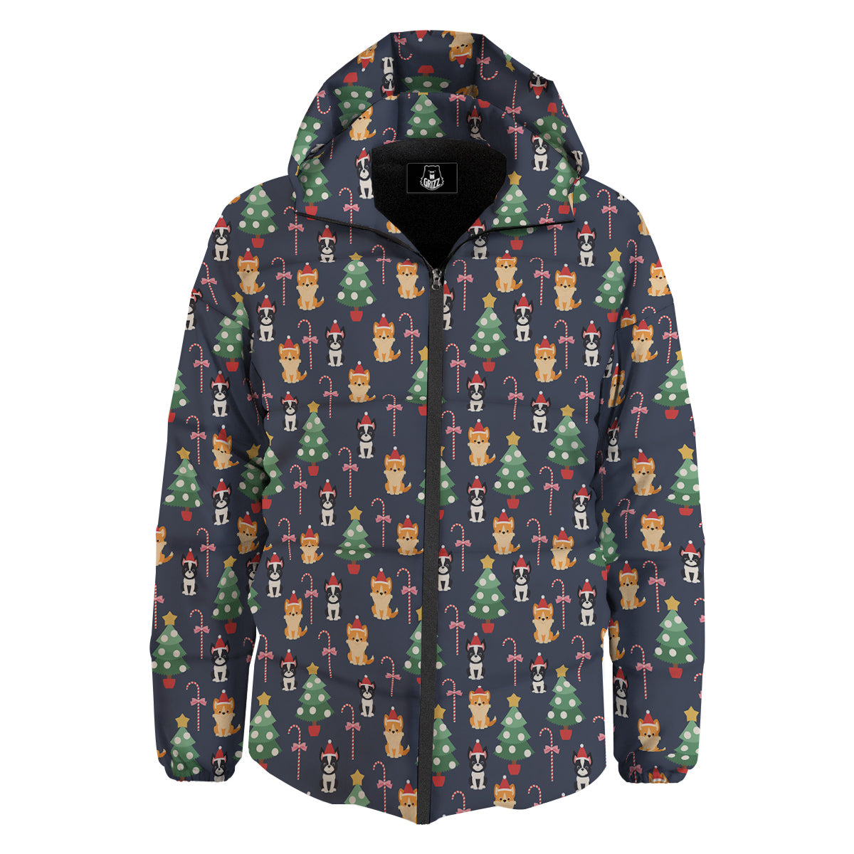 Boston Terrier And Corgi Christmas Print Down Jacket-grizzshop