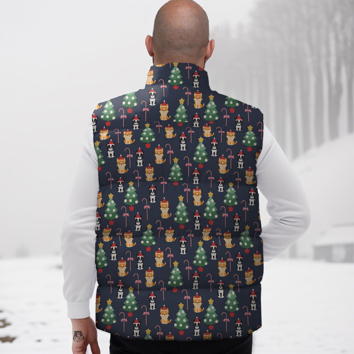 Boston Terrier And Corgi Christmas Print Down Vest