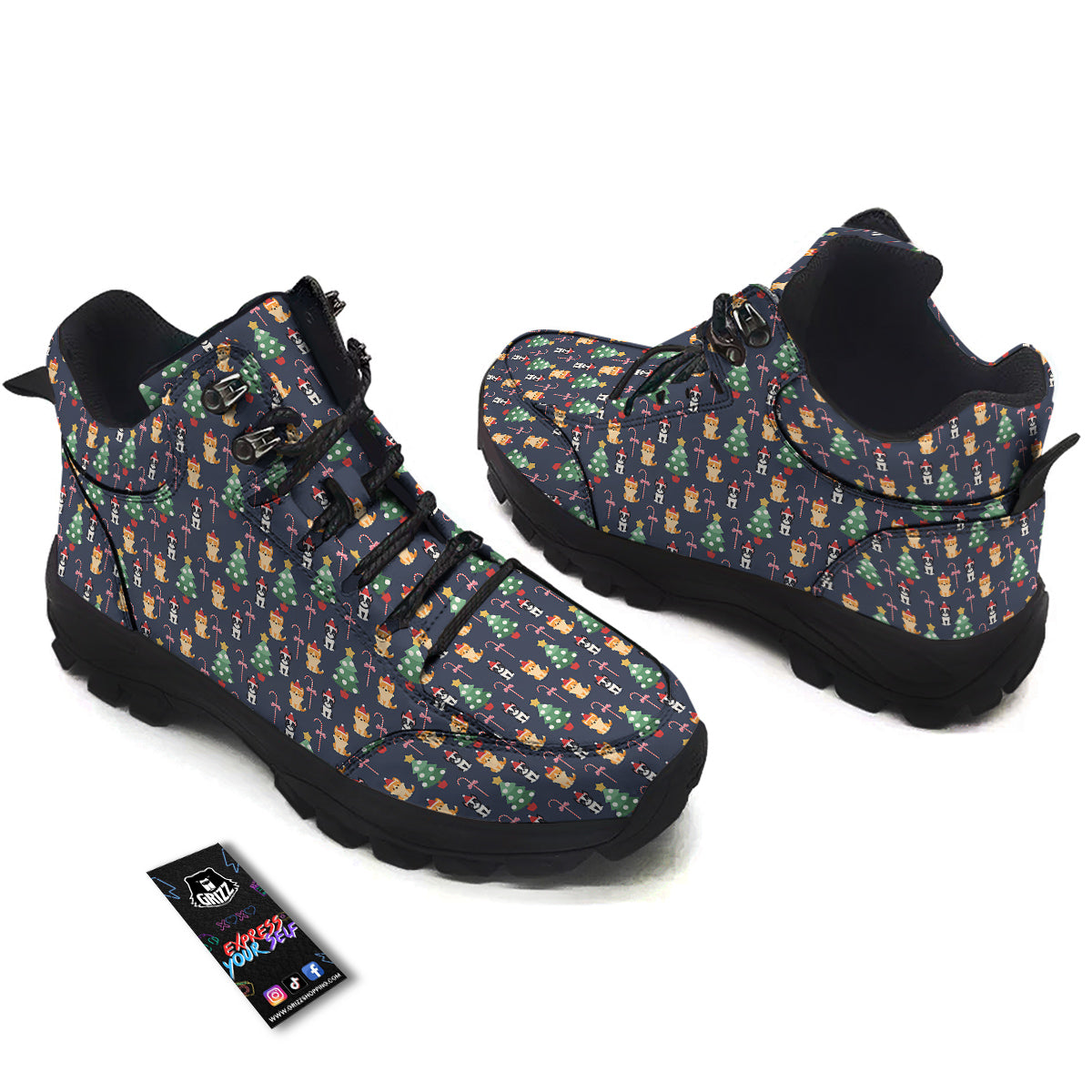 Boston Terrier And Corgi Christmas Print Hiking Shoes-grizzshop