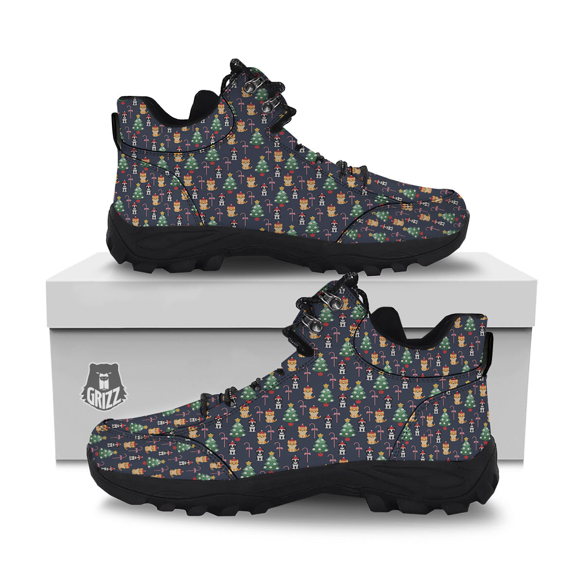 Boston Terrier And Corgi Christmas Print Hiking Shoes-grizzshop