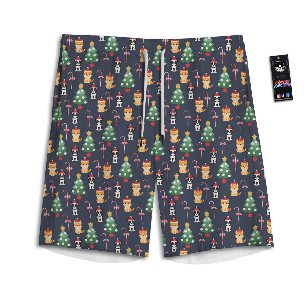 Boston Terrier And Corgi Christmas Print Men's Athletic Shorts