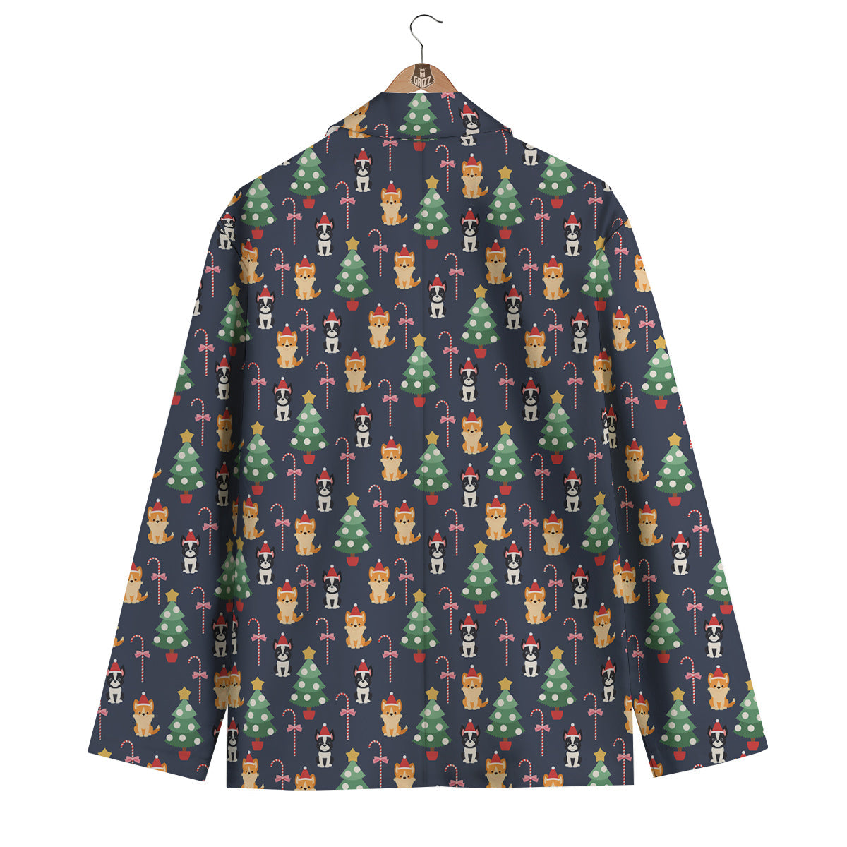 Boston Terrier And Corgi Christmas Print Men's Blazer-grizzshop