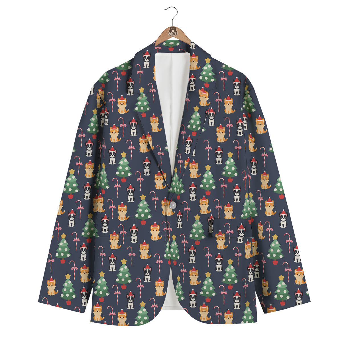 Boston Terrier And Corgi Christmas Print Men's Blazer-grizzshop