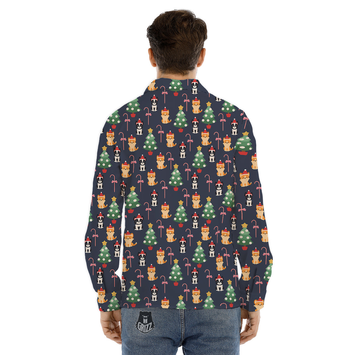 Boston Terrier And Corgi Christmas Print Men's Dress Shirts-grizzshop