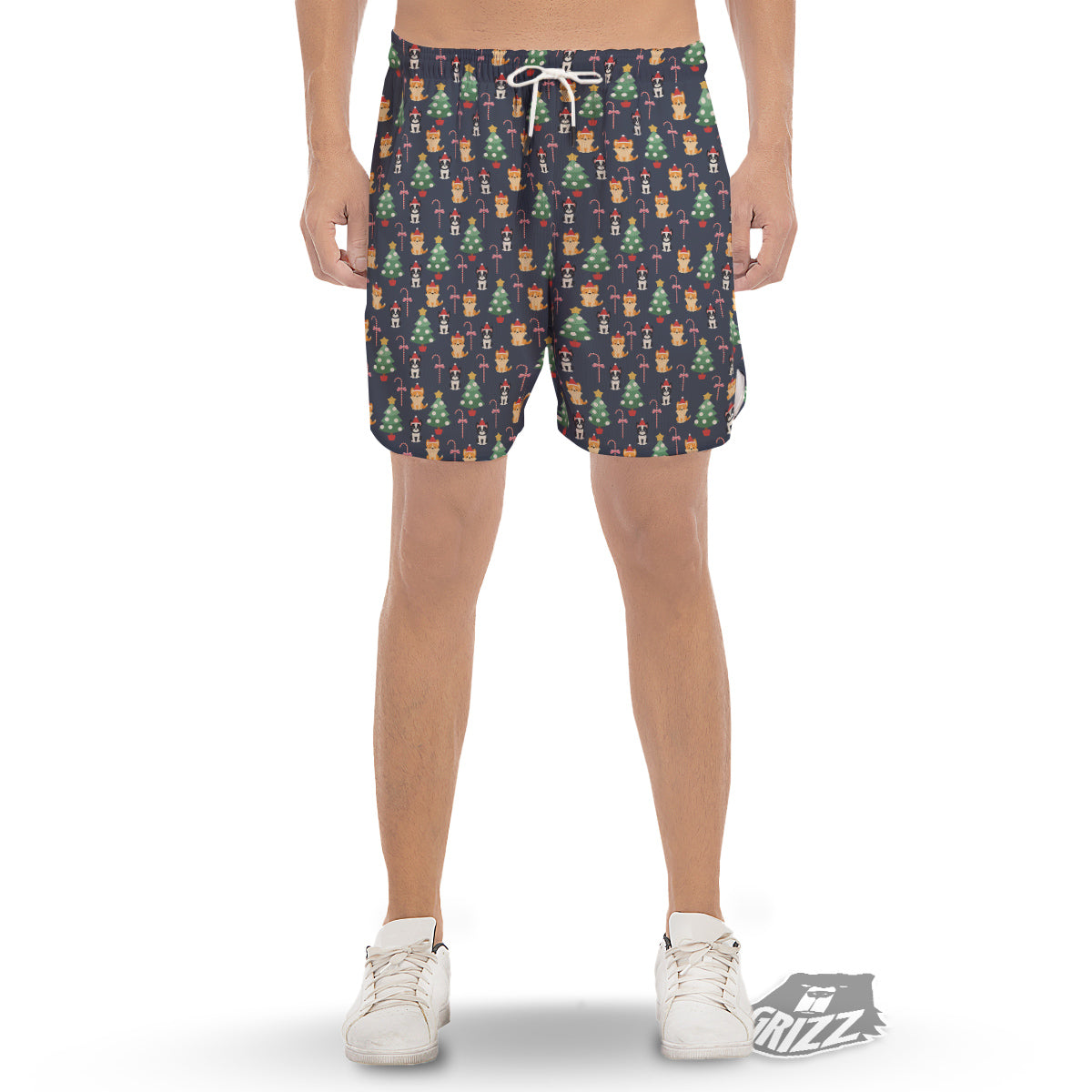 Boston Terrier And Corgi Christmas Print Men's Gym Shorts-grizzshop