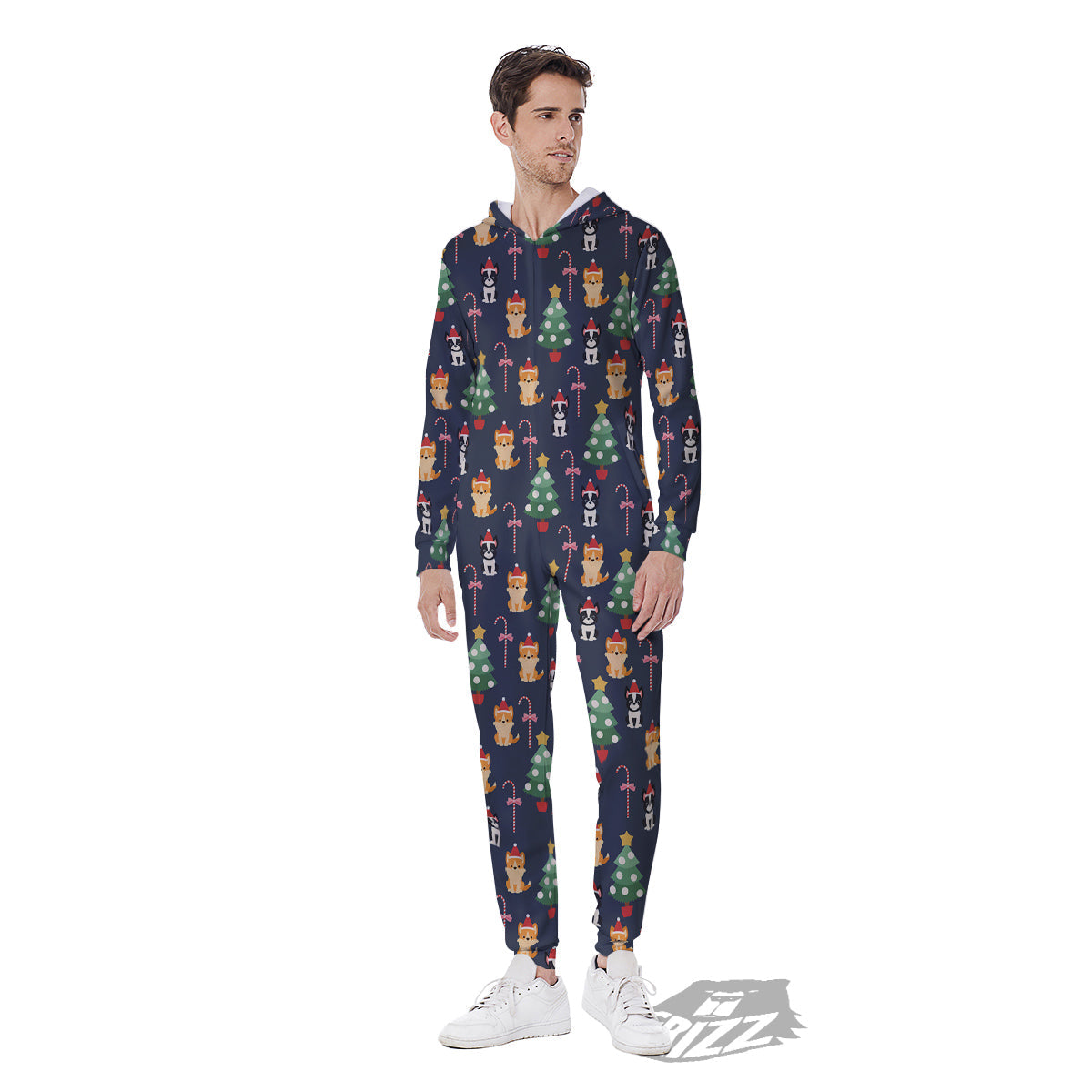 Boston Terrier And Corgi Christmas Print Men's Jumpsuit-grizzshop