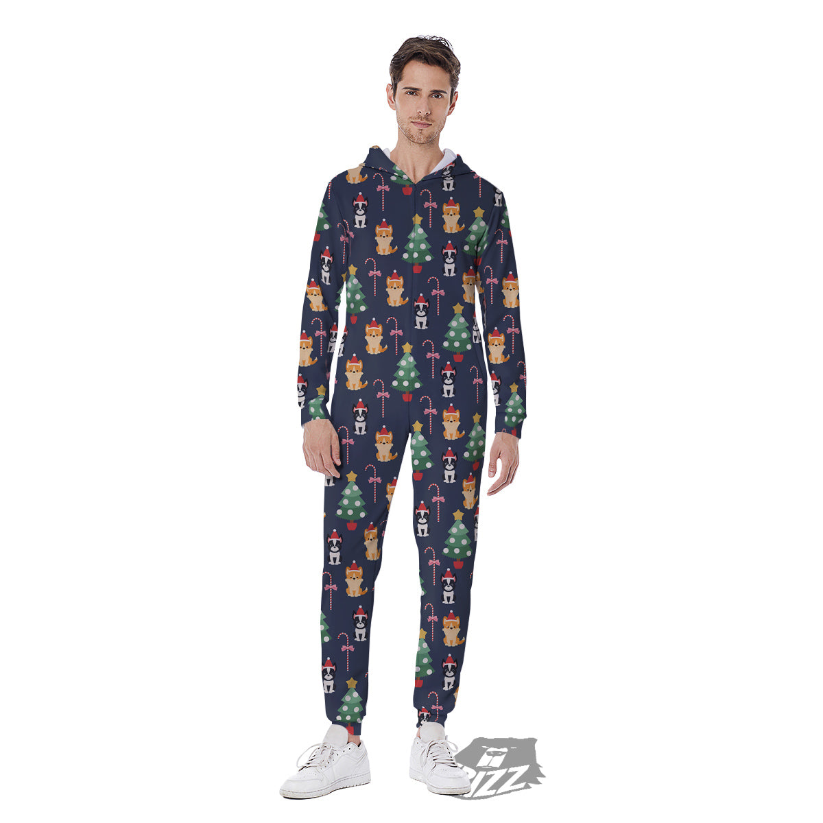 Boston Terrier And Corgi Christmas Print Men's Jumpsuit-grizzshop