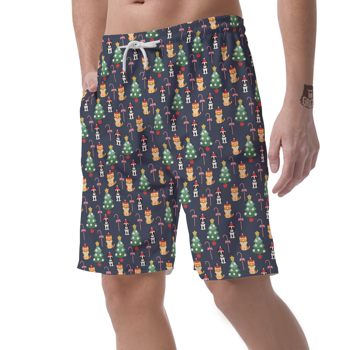Boston Terrier And Corgi Christmas Print Men's Shorts-grizzshop