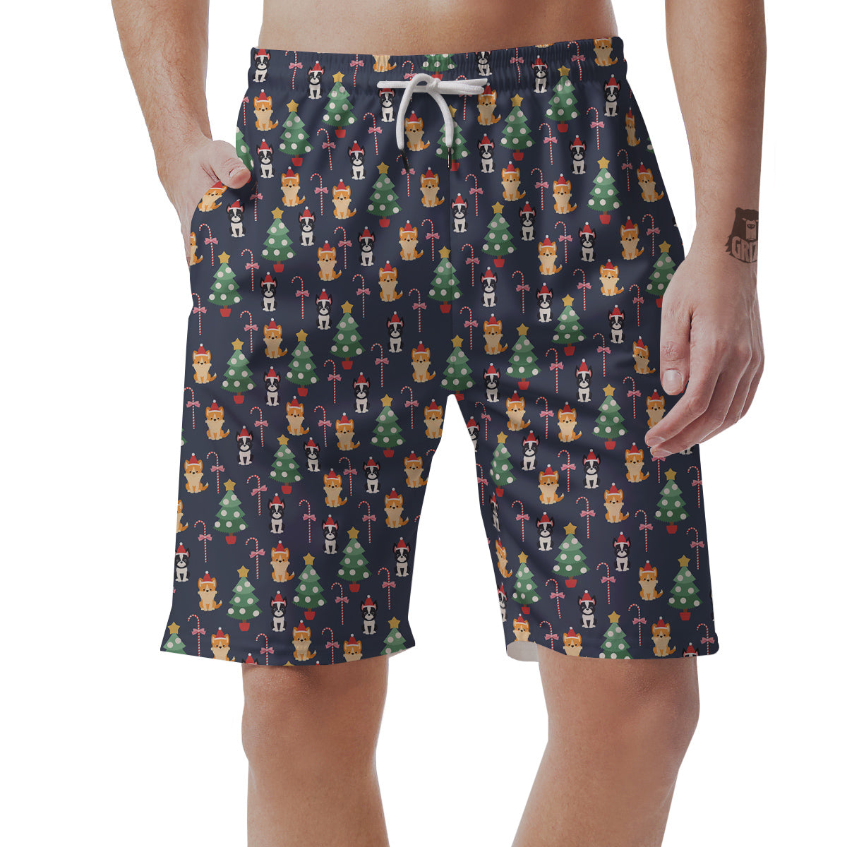 Boston Terrier And Corgi Christmas Print Men's Shorts-grizzshop