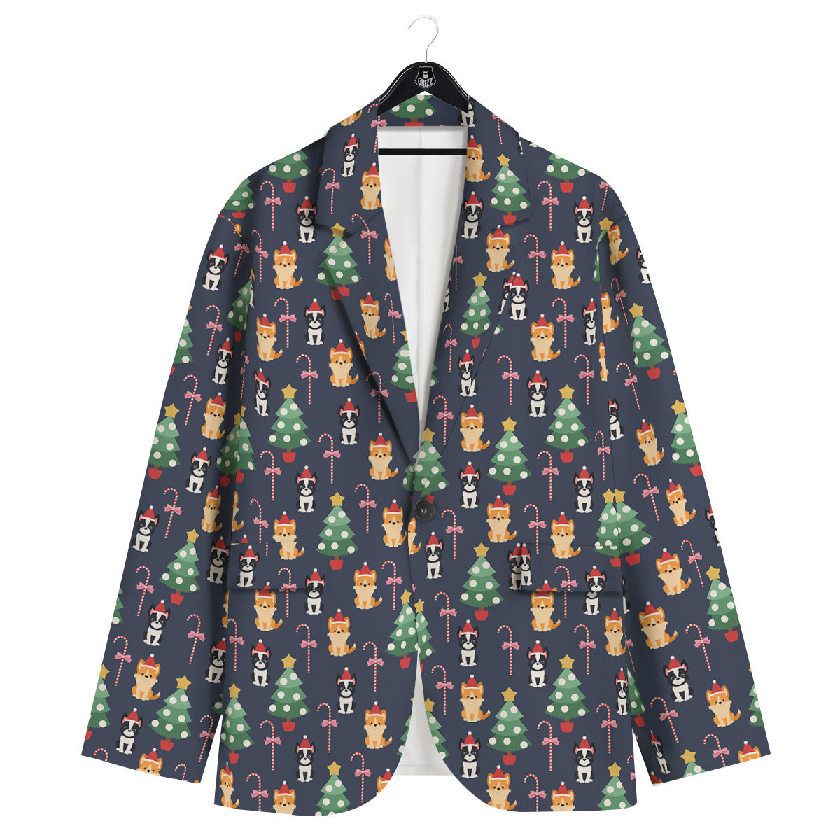 Boston Terrier And Corgi Christmas Print Men's Sport Coat-grizzshop