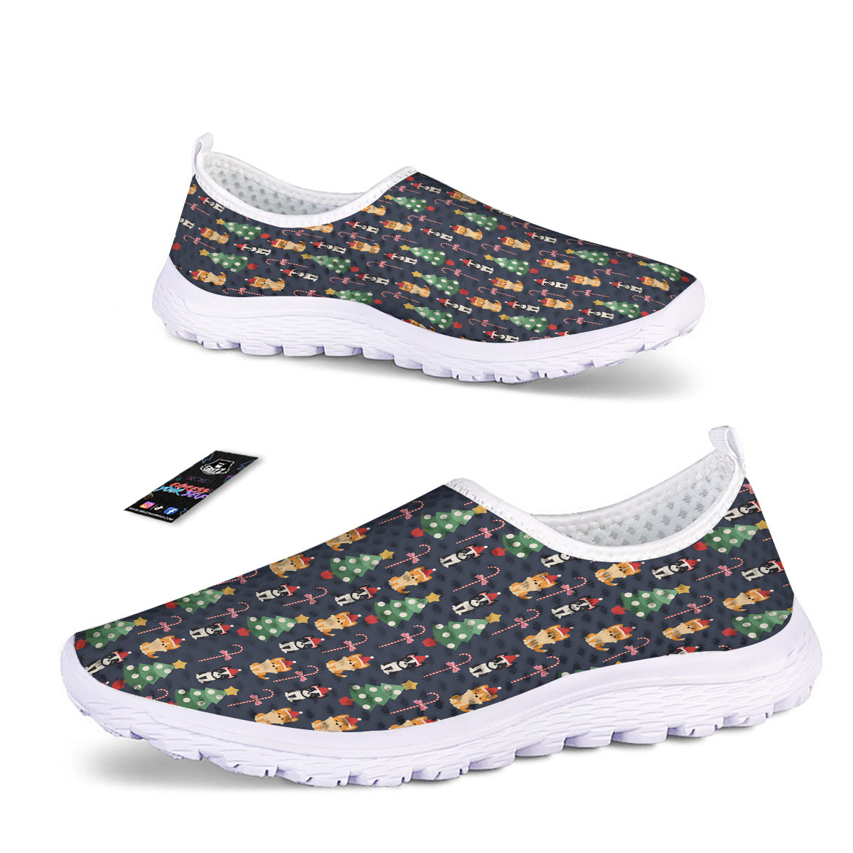 Boston Terrier And Corgi Christmas Print Nurse Shoes-grizzshop