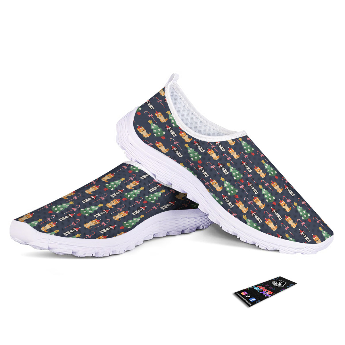 Boston Terrier And Corgi Christmas Print Nurse Shoes-grizzshop