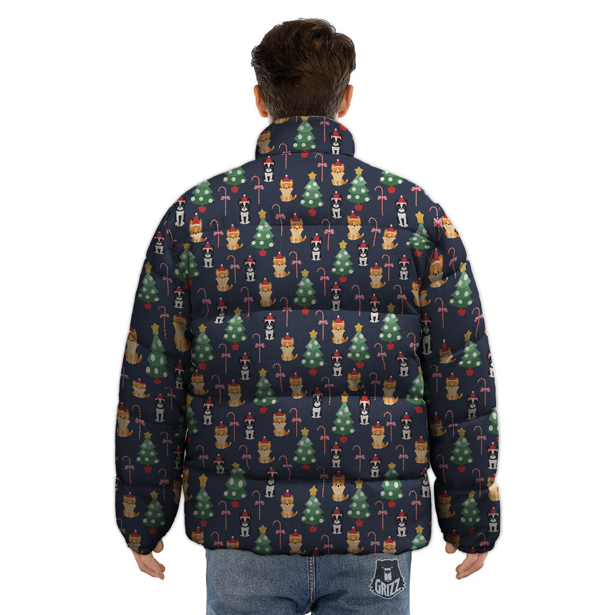 Boston Terrier And Corgi Christmas Print Puffer Jacket-grizzshop