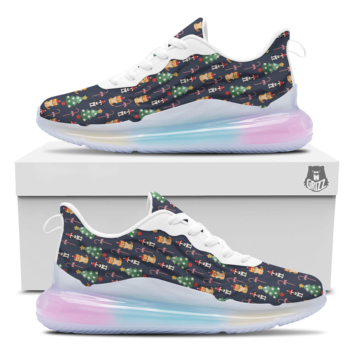 Boston Terrier And Corgi Christmas Print Running Sneakers-grizzshop