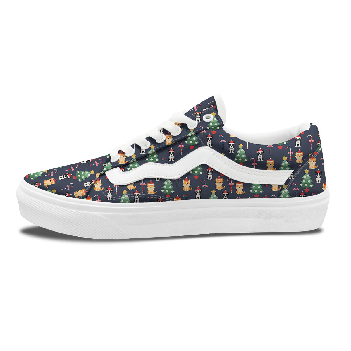 Boston Terrier And Corgi Christmas Print Skate Shoes-grizzshop