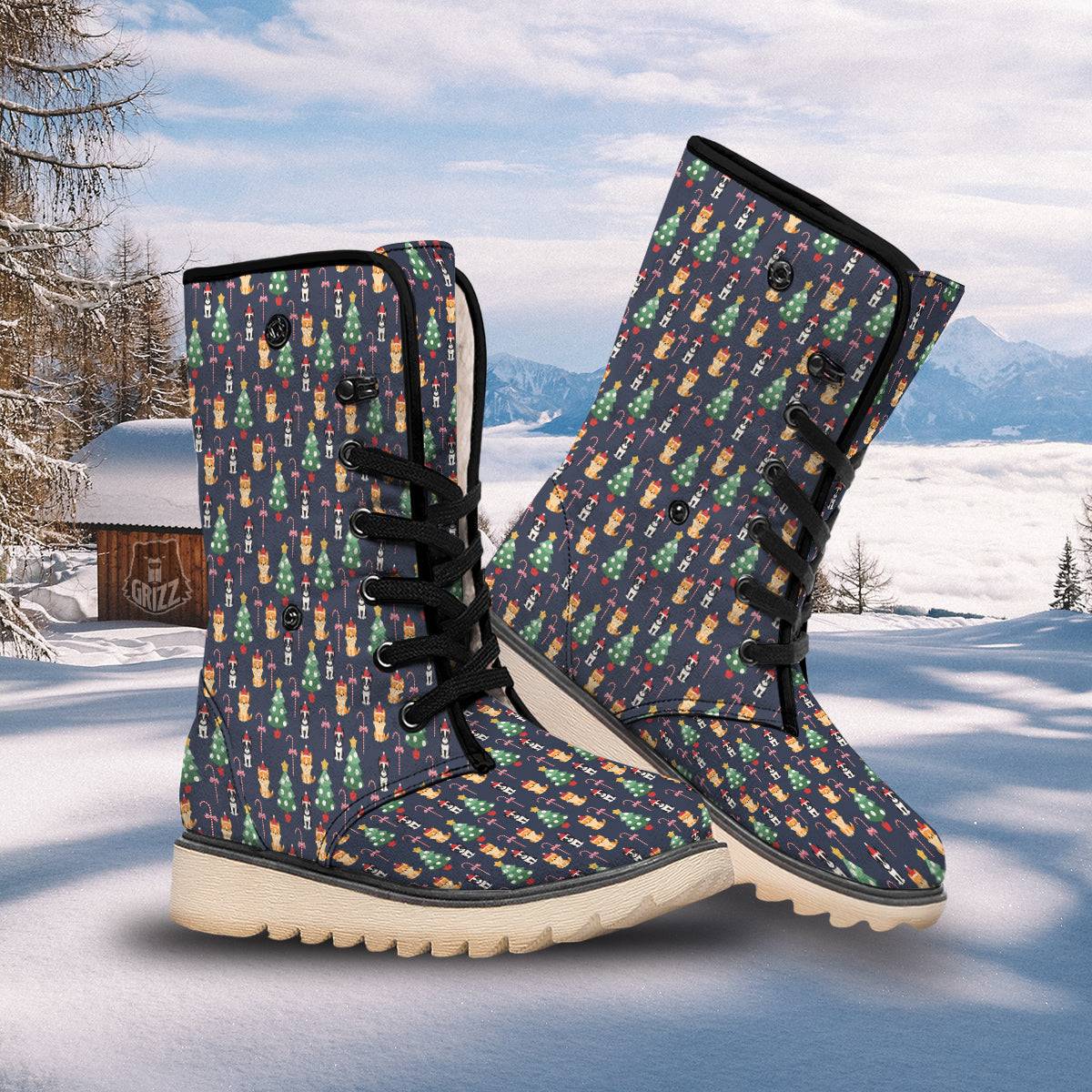 Boston Terrier And Corgi Christmas Print Snow Boots-grizzshop