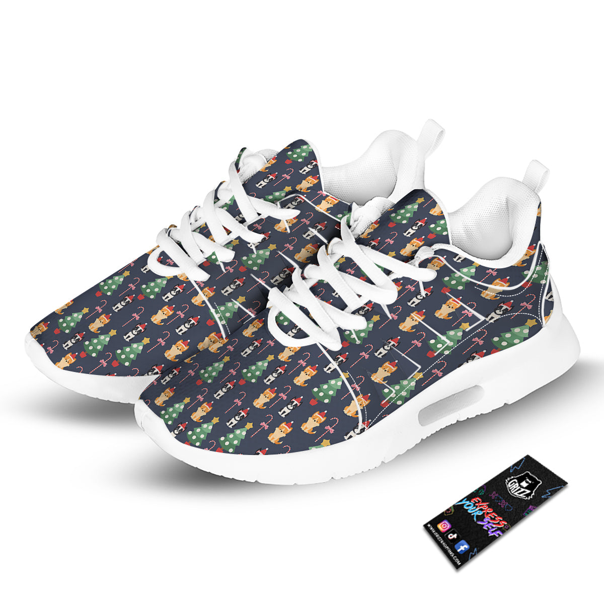 Boston Terrier And Corgi Christmas Print Tennis Shoes-grizzshop