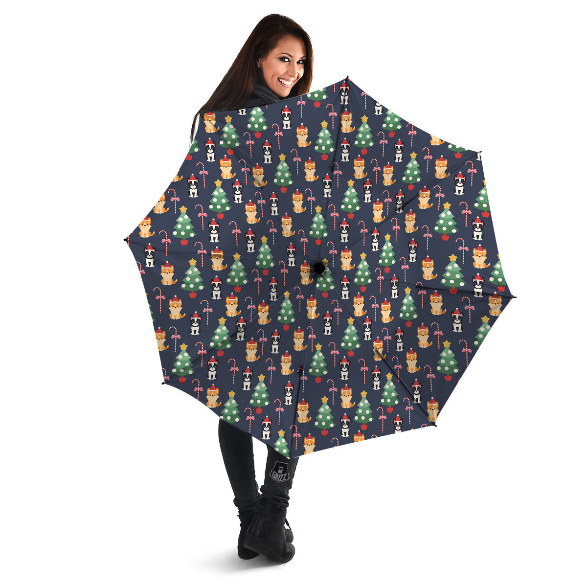 Boston Terrier And Corgi Christmas Print Umbrella-grizzshop