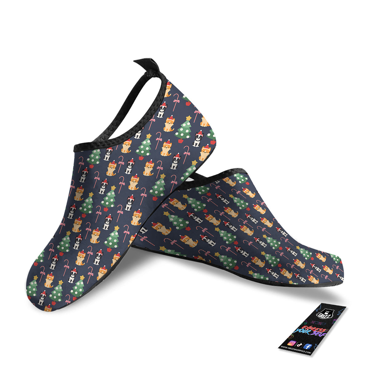 Boston Terrier And Corgi Christmas Print Water Shoes-grizzshop