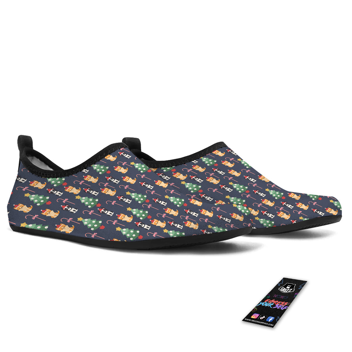 Boston Terrier And Corgi Christmas Print Water Shoes-grizzshop