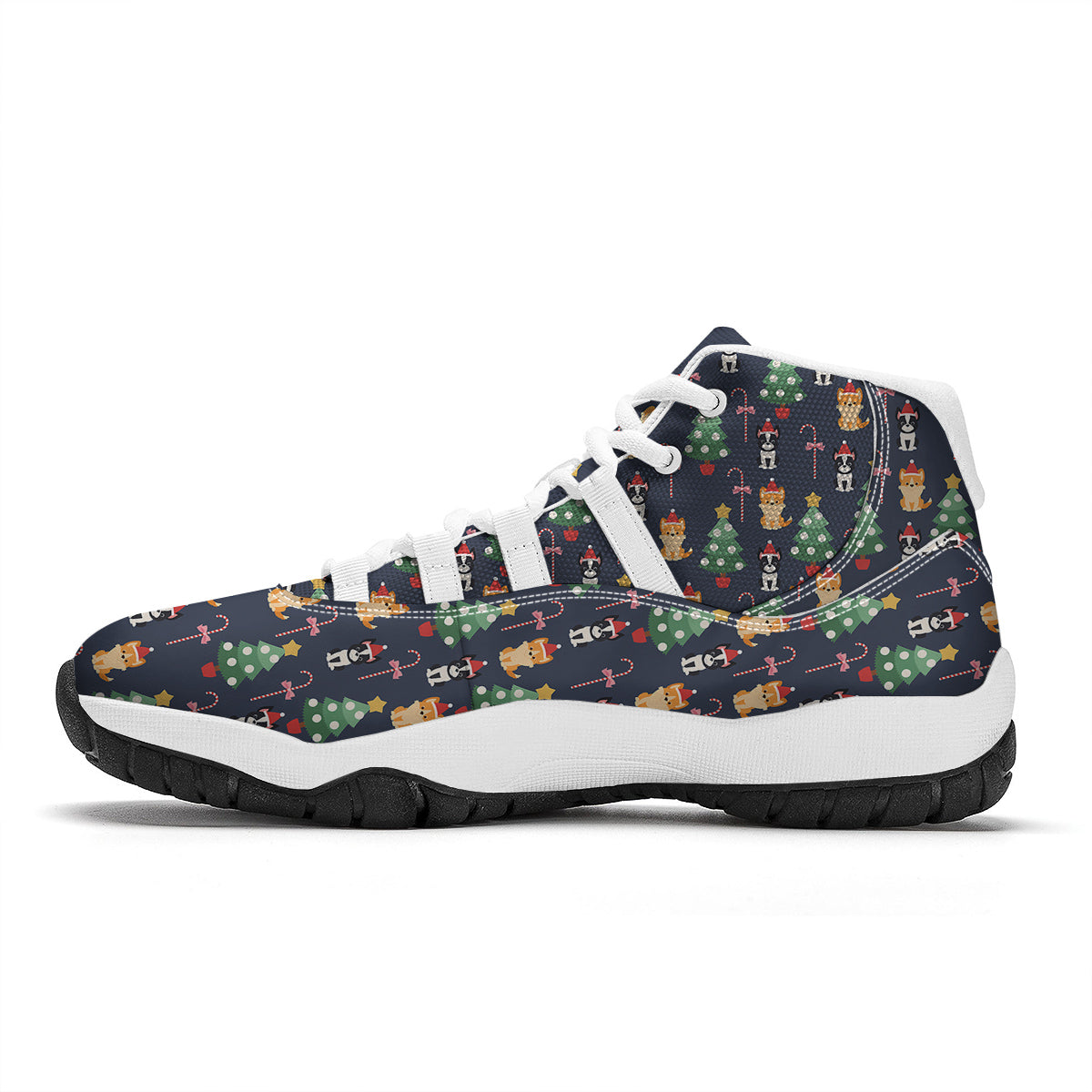 Boston Terrier And Corgi Christmas Print White Bball Shoes-grizzshop