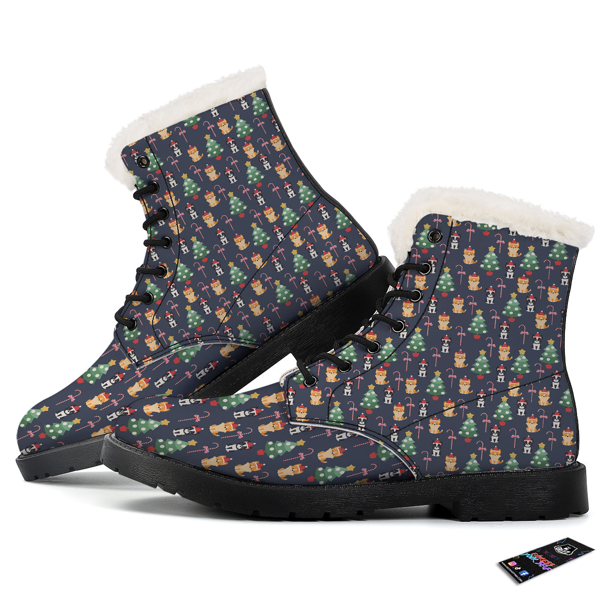 Boston Terrier And Corgi Christmas Print Winter Boots-grizzshop