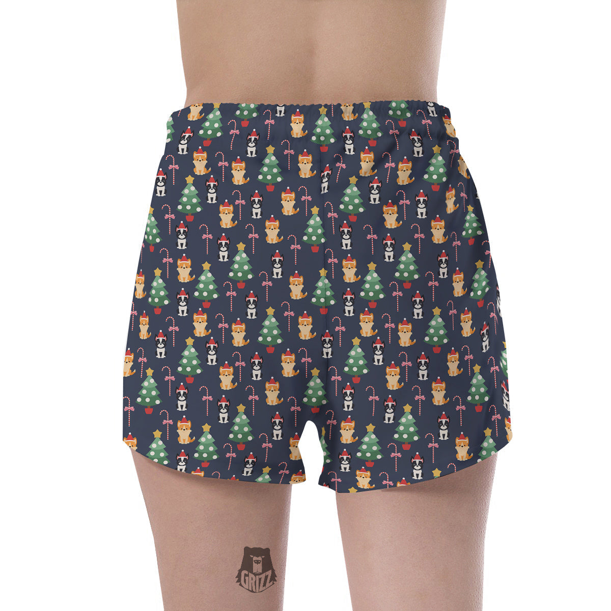 Boston Terrier And Corgi Christmas Print Women's Shorts-grizzshop