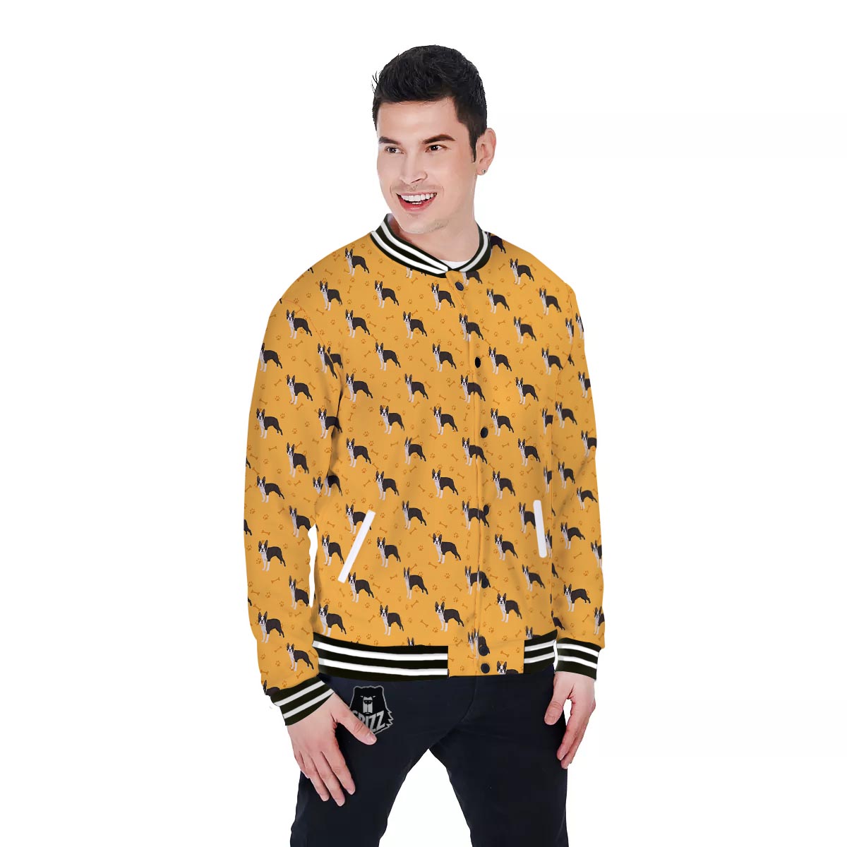 Boston Terrier Cartoon Print Pattern Baseball Jacket-grizzshop