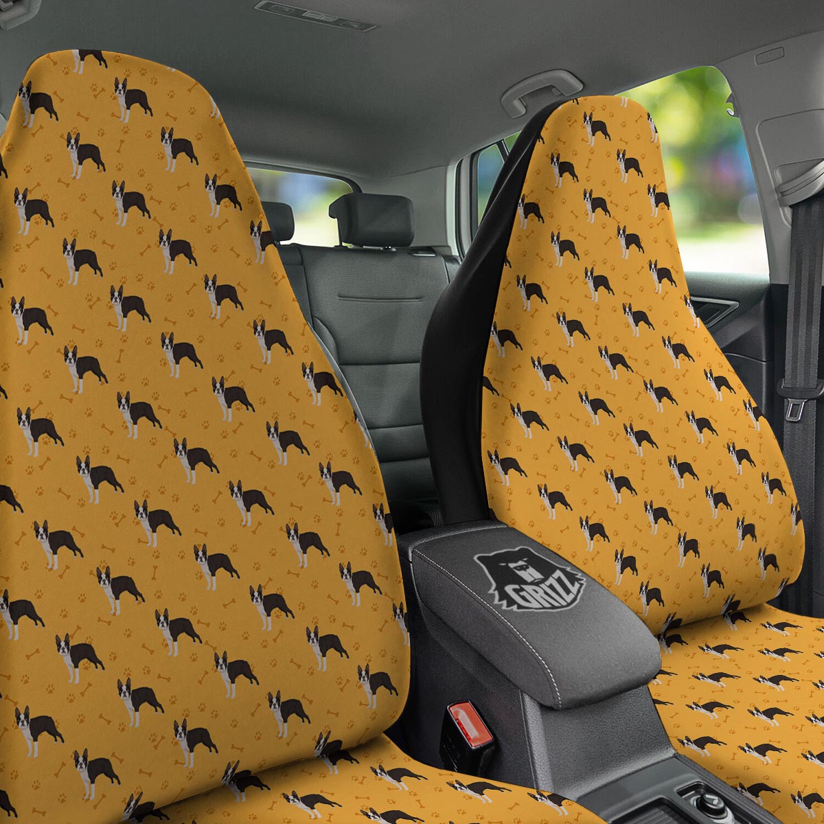 Boston Terrier Cartoon Print Pattern Car Seat Covers-grizzshop