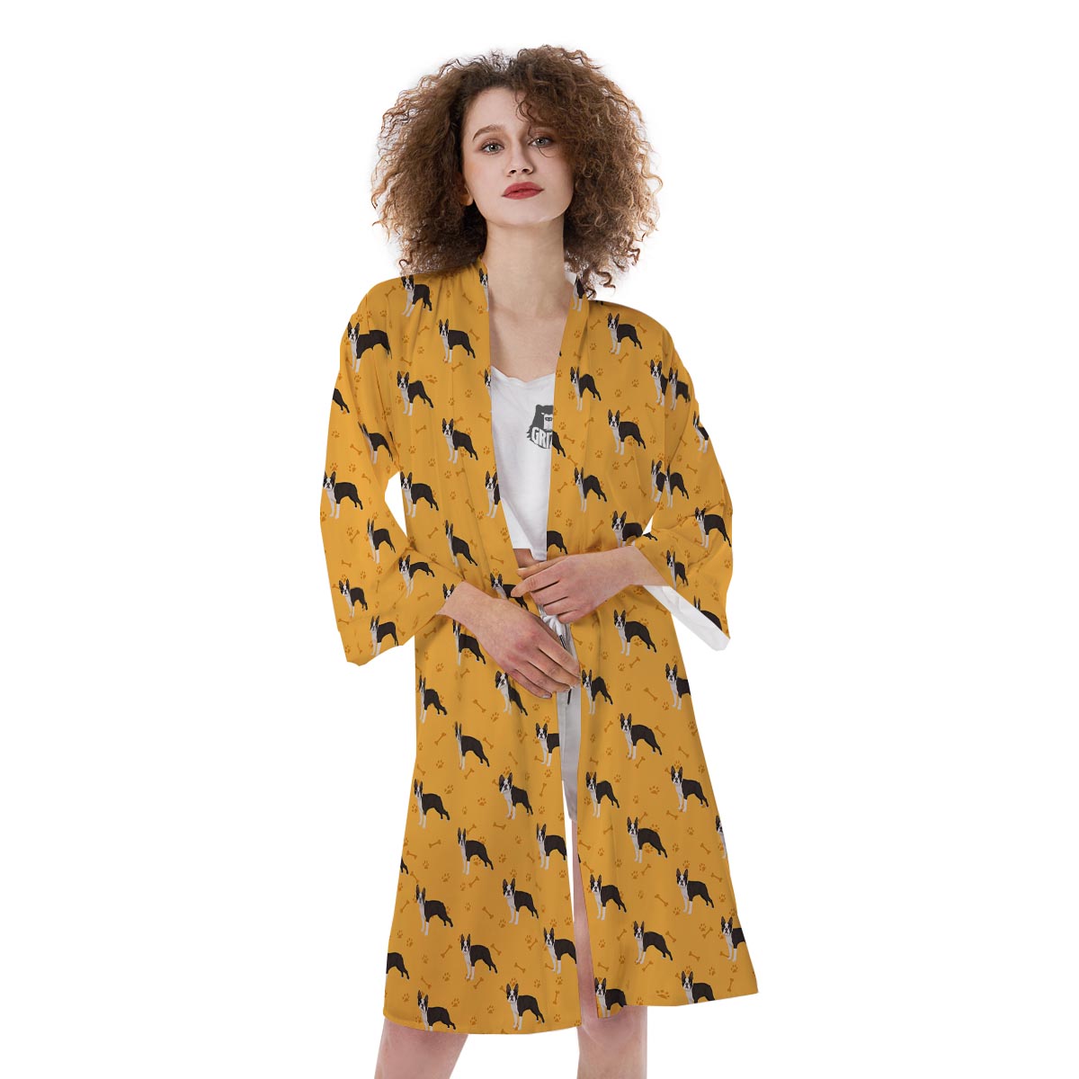 Boston Terrier Cartoon Print Pattern Kimono-grizzshop