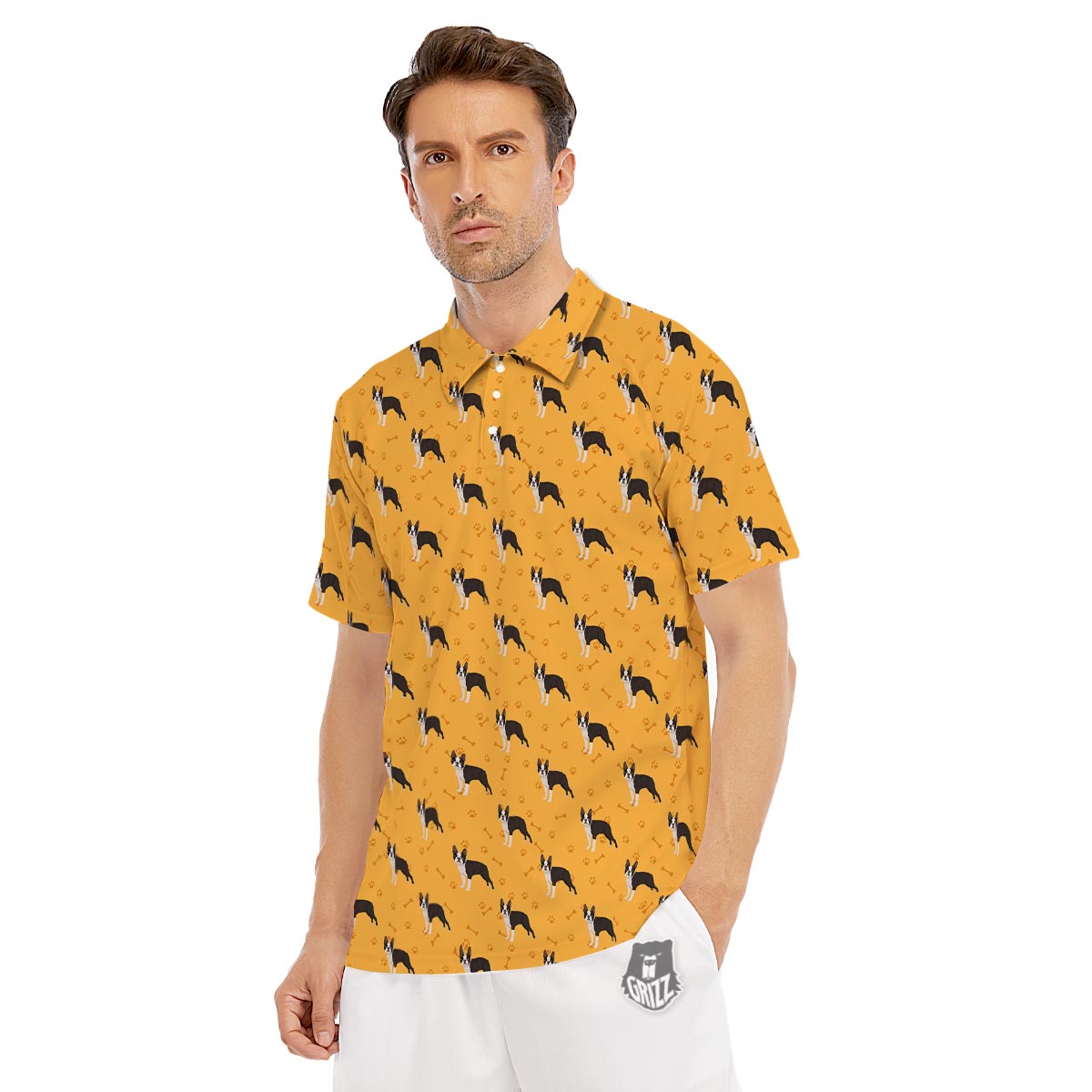 Boston Terrier Cartoon Print Pattern Men's Golf Shirts-grizzshop