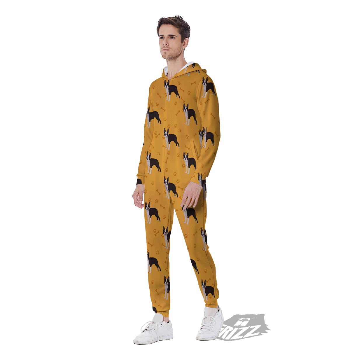 Boston Terrier Cartoon Print Pattern Men's Jumpsuit-grizzshop