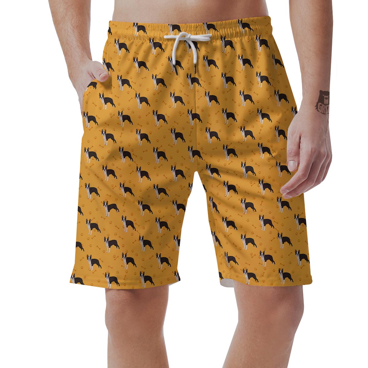 Boston Terrier Cartoon Print Pattern Men's Shorts-grizzshop