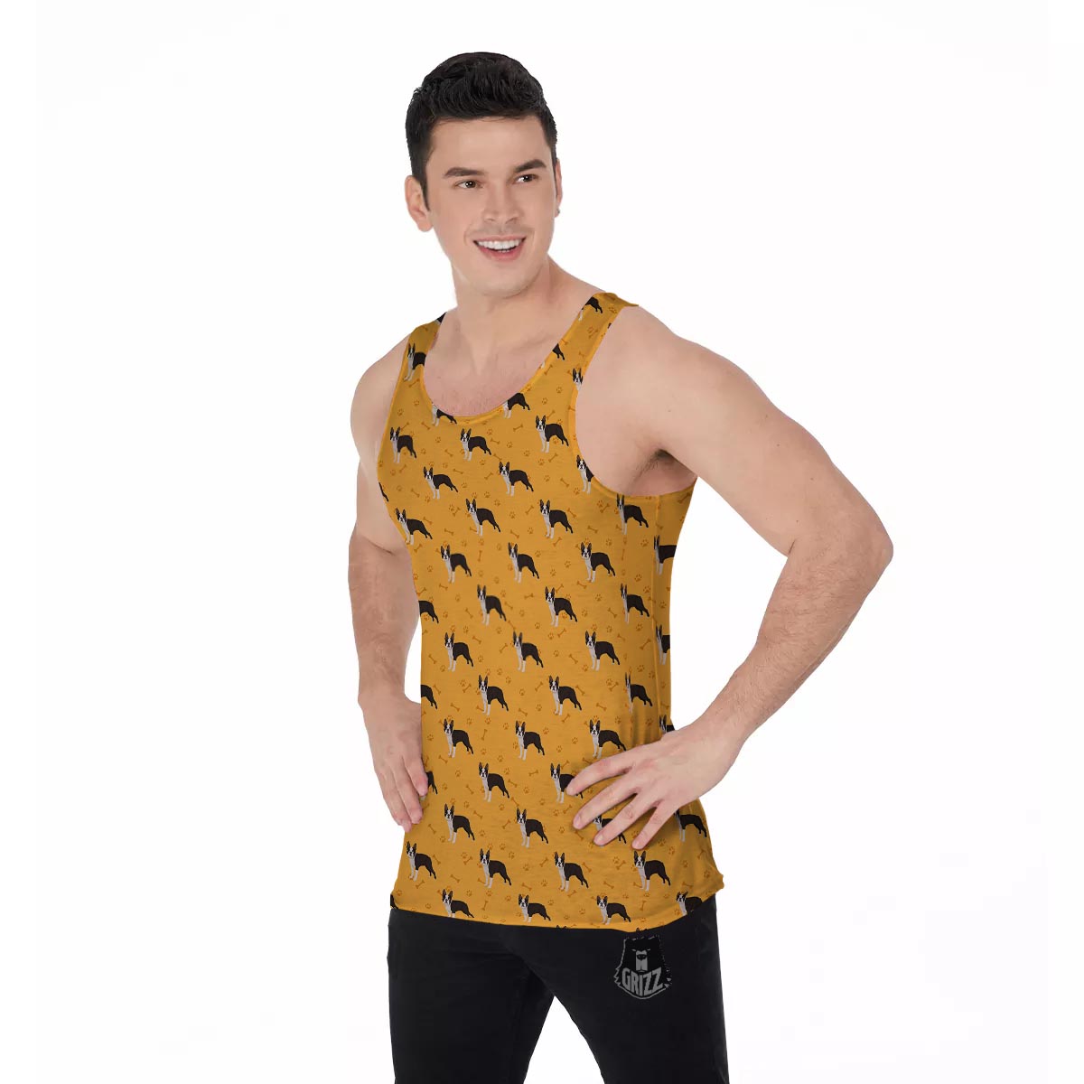 Boston Terrier Cartoon Print Pattern Men's Tank Top-grizzshop