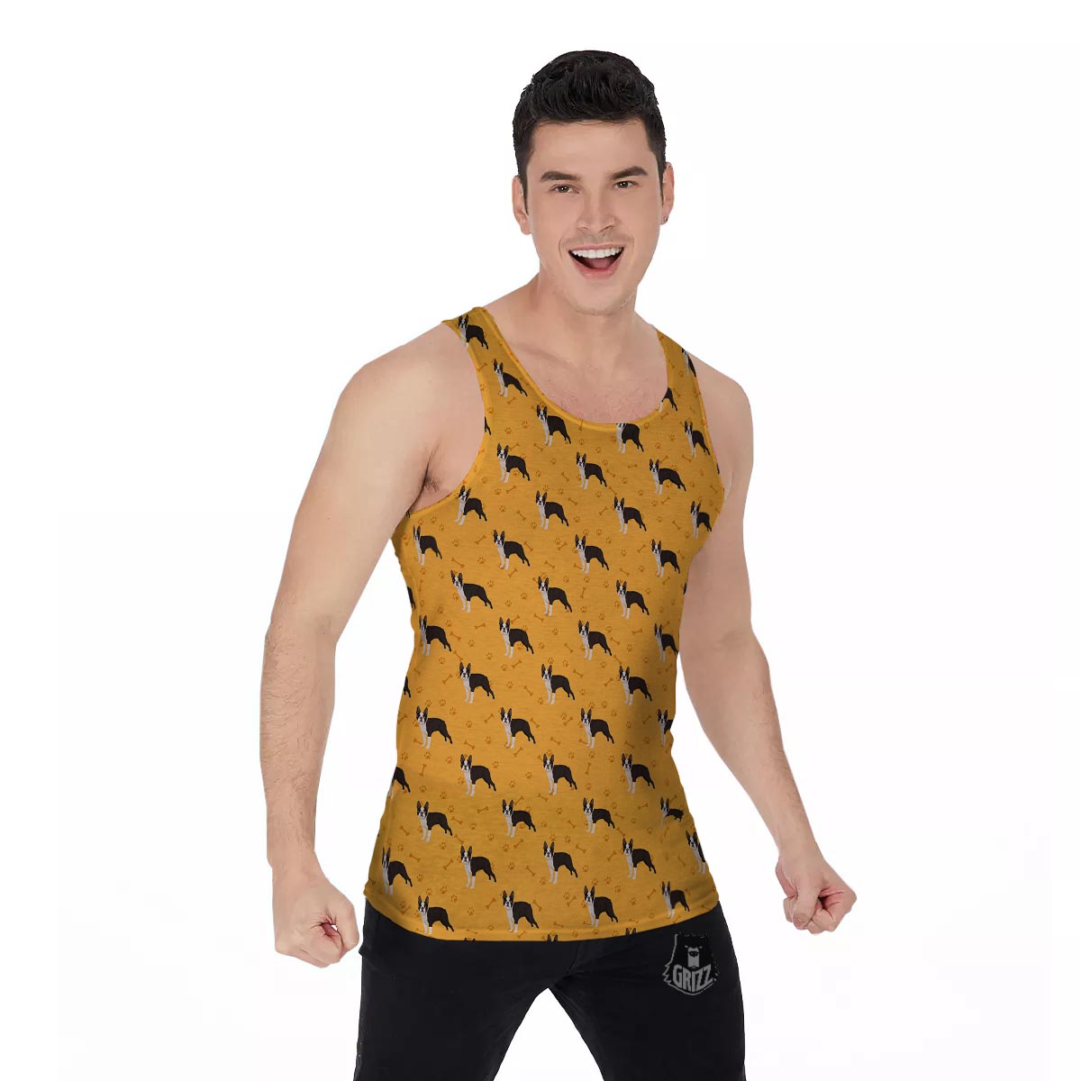 Boston Terrier Cartoon Print Pattern Men's Tank Top-grizzshop